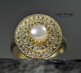 925 Silber - Ring Gold Perle - Zirkonia - 14k Vergoldet - Süsswasserperle - Eleganter Schmuck - Verstellbar - Handmade -  Geschenk für Sie